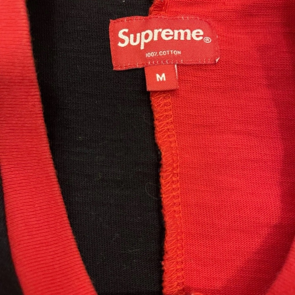 Supreme Split Short Sleeve Top Tee Medium Red Black Men’s 100% Cotton - Picture 3 of 9